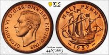 Great Britain 1937 1/2 Penny Copper Coin S-4115 - PCGS PR-65 RD