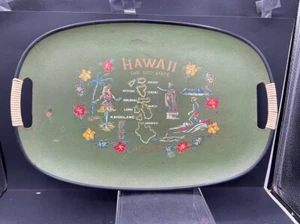 Large Green Tilso Hawaii 50th State Fiberglass Serving Tray With Aloha Vintage - Imagen 1 de 9
