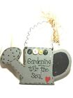 Garden wall sign watering can gardening tills the soul pun country distressed