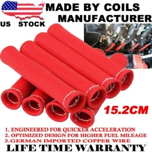 RED 8PCS 2500° SPARK PLUG WIRE BOOTS HEAT SHIELD PROTECTOR SLEEVE SBC BBC 350 - Picture 1 of 11