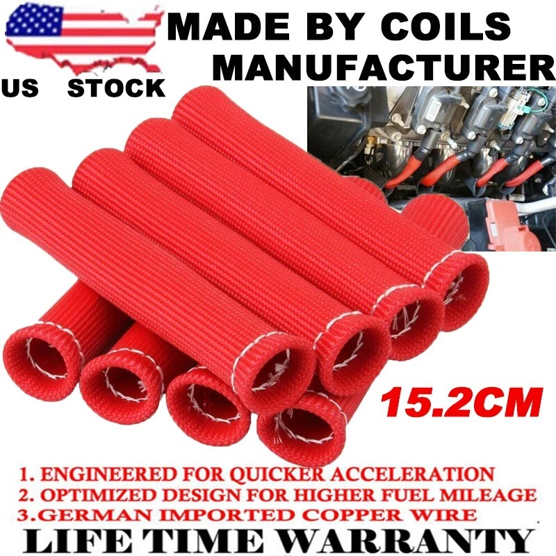 RED 8PCS 2500° SPARK PLUG WIRE BOOTS HEAT SHIELD PROTECTOR SLEEVE SBC BBC 350 - Image 1 of 4