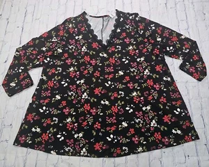 LANE BRYANT Tunic Blouse WOMENS 26/28 Black Long Sleeve V Neck Stretch Shirt - Picture 1 of 12