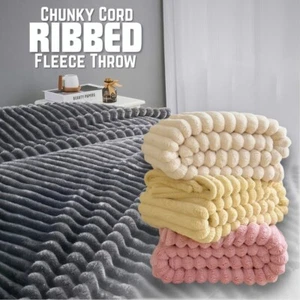 Ribbed Soft Fleece Throw Chunky Cord Faux Fur Blanket Sofa Bed King Double UK - Picture 1 of 47