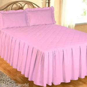 PINK FITTED BEDSPREAD SET PILLOW SHAMS QUILTED EGYPTIAN COTTON 200 THREAD COUNT - Picture 1 of 2