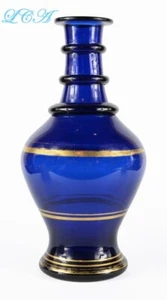 ANTIGUO JARRÓN azul cobalto era VICTORIANA BIM VIDRIO SOPLADO A MANO con adornos dorados - Imagen 1 de 3