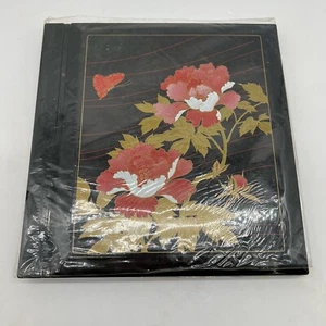 Vintage Oriental Black Lacquer Photo/Scrap Book Album - Flowers and Butterfly - Picture 1 of 12