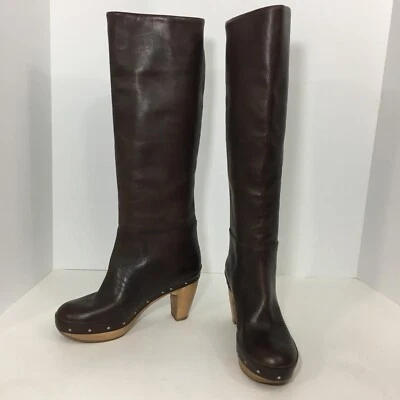 MARNI Botas Cuero Marrón Alto Sobre la pantorrilla Tirar Tachuelas Invierno Talla 5 EU 35 $980 Foto 1 de 4