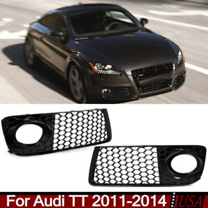 For Audi TT 2011-2014 Honeycomb Front Bumper Fog Light Grille Cover Gloss Black