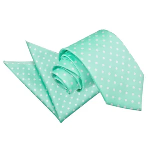 Mint Green Woven Polka Dot Classic Mens Tie & Pocket Square Set by DQT - Picture 1 of 5