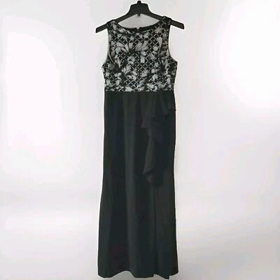 Adrianna Papell Ball Gown Formal Dress Womens 14 Petite Sleevesless Black Sliver - Image 1 of 4