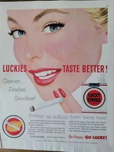 1950 Be Happy Go Lucky Strike cigarettes woman Ted lips smoking vintage ad - Picture 1 of 1