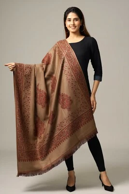 Tejido a Mano Kullu Marrón Lana Chal Reversible Paisley Chal De Himalaya Yoga - Imagen 1 de 4