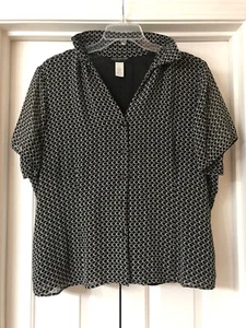Jones New York Black & White Collared Button Up Lined Geometric Blouse Shirt Top - Picture 1 of 2