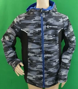 FREE COUNTRY stretch reflective gray/black camo hooded softshell jacket,youth sz - Picture 1 of 2