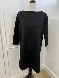 Daisy Fuentes Women's Shift Dress Sz Large Black Quilted 3/4 Sleeve Knee Length - Picture 1 of 12