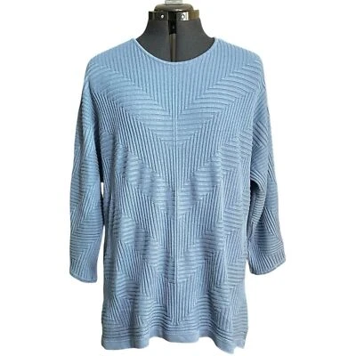 Chico’s Acanalado Cuello Redondo Gris Azul 3/4 Mangas Dolman Suave Clásico Talla 3/XL Foto 1 de 4