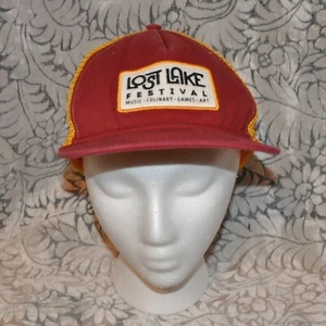 Lost Lake Festival Trucker Hat Snap-Back Hat Cap Phoenix AZ Maroon Yellow Mesh - Picture 1 of 8