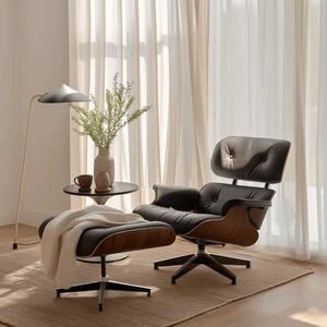 Pro Tall Eames Lounge Chair and Ottoman Italian Real Leather Armchair Recliner - Picture 1 of 22