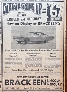 1966 newspaper ad for 1967 Mercury Cougar - live the Continental Life '67 Style - Picture 1 of 1