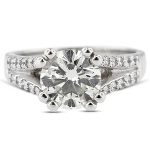 3.49ctw G VS2 Round Cut Earth Mined Certified Diamonds Platinum Accent Ring - Picture 1 of 14