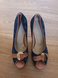 Louis Vuitton tacco a spillo monogramma blu e marrone taglia 5 Eur 37 - Foto 1 di 13