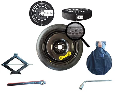 roue de secours (galette) 17" pour VW GOLF 6,7,8 TOURAN avec cric clé et housse - Photo 1/2