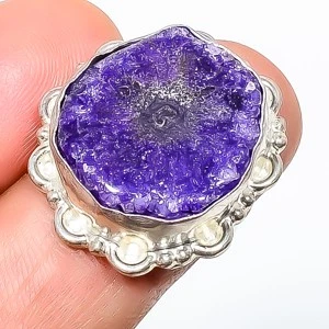 Purple Solar Quartz Eye Drusy Handmade Antique Design Ring s.6 TR7508-390 - Image 1 of 3