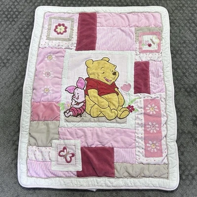 VTG Winnie the Pooh Piglet Butterfly Baby Blanket Crib Comforter Chenille Patch - Image 1 of 4