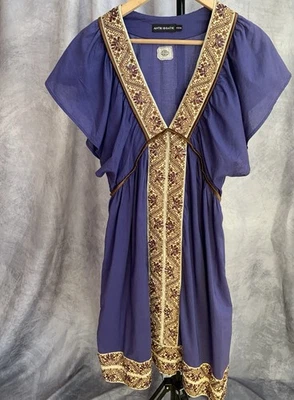 Antik Batik Purple Embellished Dress, Boho Hippie Festival Party Vacation Sz8 - Imagem 1 de 4