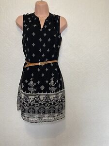 Atmosphere Women's Black Dress With Belt & White Patterns Size 8