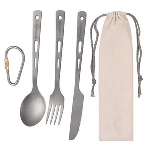 TOMSHOO Titanium 3 Piece Cutlery Set Lightweight Spoon Fork Cutter Q2C3 - Picture 1 of 7