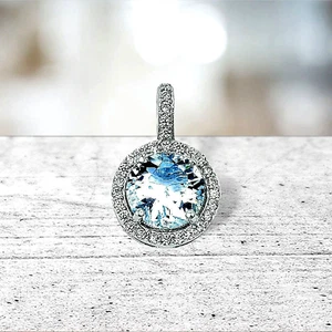 3 ct. Genuine Aquamarine Halo Pendant Necklace in Sterling Silver - Picture 1 of 3