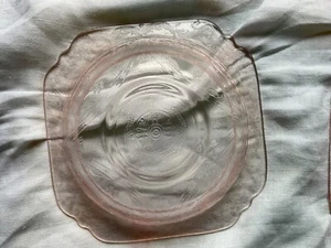 4er Set - Federal Glas Martin Muster 7" Rosa Vertiefung Glasschale Quadratisch - Bild 1 von 5