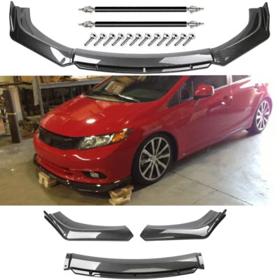 For 9th Honda Civic Front Bumper Lip Splitter Spoiler Carbon Fiber Strut Rod Foto 1 de 4