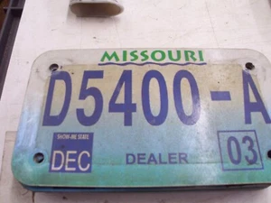 MISSOURI MOTORCYCLE DEALER LICENSE PLATE, D5400-A (Widman's St. Louis), 2004!# - Picture 1 of 9