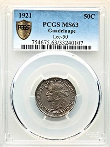 Guadeloupe - 1921 50c in PCGS MS 63  - Picture 1 of 2
