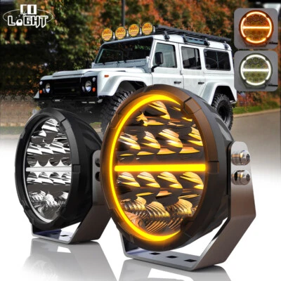 7/9inch Round LED Driving Spotlight OffRoad Work Foglight Halo DRL 4X4 SUV Truck - Image 1 of 4