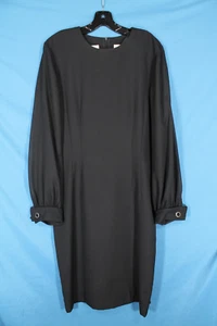 VTG LESLIE FAY Black CREPE Chiffon Sleeves CUFFS Darts EVENING Sheath Dress 12 - Picture 1 of 6