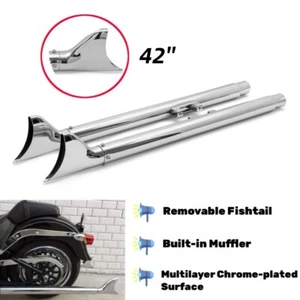 42" Fishtail Exhaust Pipes Slip on Mufflers Sliver for Harley Softail Fatboy - Picture 1 of 12