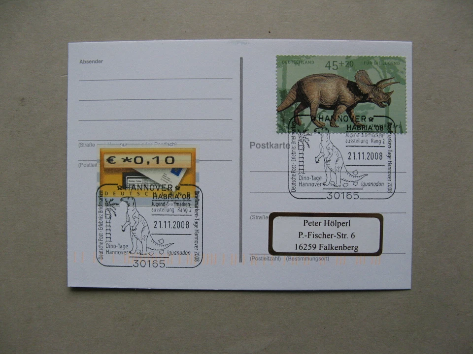 GERMANY BRD, event card 2008, Phil. Expo HABRIA, dinosaur  - Image 1 of 1