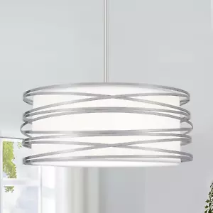 Drum Chandelier, 15.7'' Rustic Brushed Nickel Pendant Light, 3-Light Industrial - Picture 1 of 7