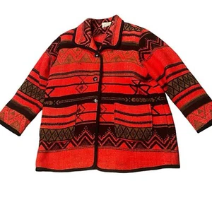 Abrigo manta de lana azteca vintage Sydney Twins para mujer Est. Talla 2X Art To Wear - Imagen 1 de 11