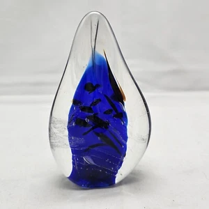 Signed Paperweight Teardrop Blue Clear 1995 Glass Walters Watters Vintage - Picture 1 of 9