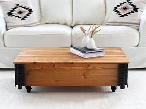 Couchtisch Truhe Wohnzimmertisch Sofatisch Holz massiv vintage shabby loft braun - Bild 1 von 7