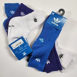 adidas Originals 3.0 High Quarter Socks -6 Pair- Trefoil White Blue Purple Sz M - Picture 1 of 4