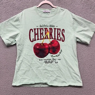 Aelfric Eden Shirt Adult L Mint Green Cherries Cherry Valentine Crew Neck - Image 1 of 4