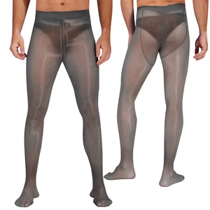 Men's Stretchy Silk Pantyhose Shiny Zipper Crotch Stocking Sissy Glossy Tight - Picture 1 of 107