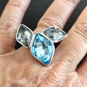 anello argentato con cristalli azzurri ORIGINALE firma Aurora signed ring - Picture 1 of 5