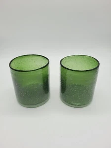 2 Artland Iris Light Green Double Old Fashioned Glass High Ball Bubble Tumbler - Bild 1 von 4
