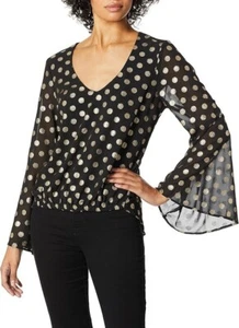 Show Me Your Mumu Cosmic Polka Dot Black Gold Long Bell Sleeve Mackenzie Top S - Picture 1 of 10